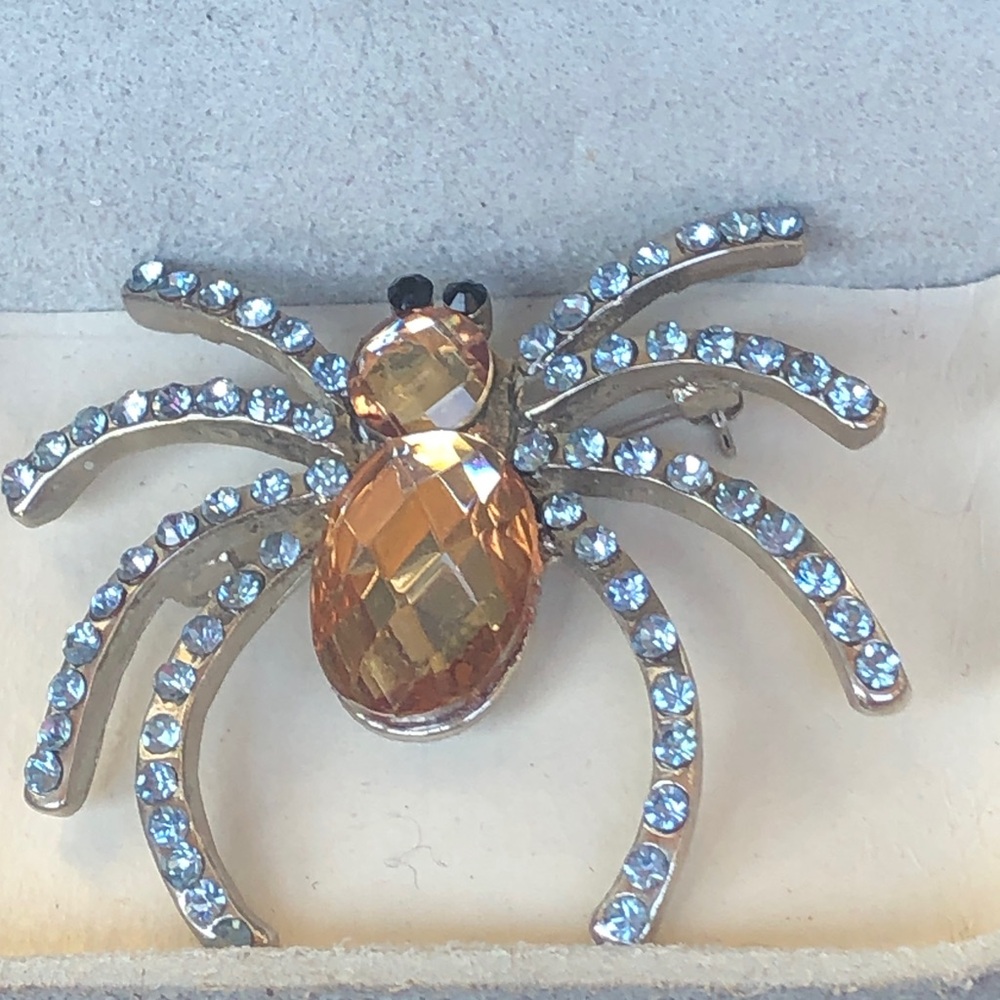 Vintage Rhinestone Spider Brooch Lapel Pin